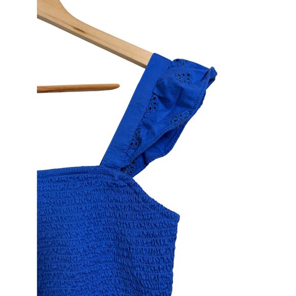 Old Navy Women's Embroidered Royal Blue Smocked Blouse Size Medium - Picture 3 of 7